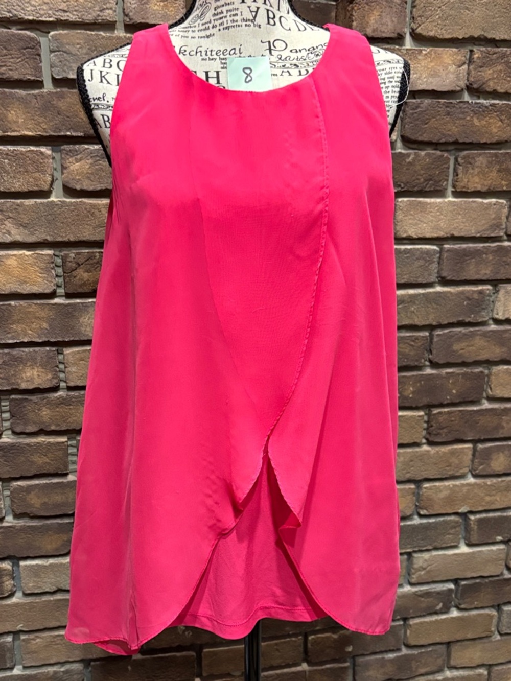 Hot Pink Layered High-Low Blouse Flowy Asymmetrical Sleeveless Keyhole Top